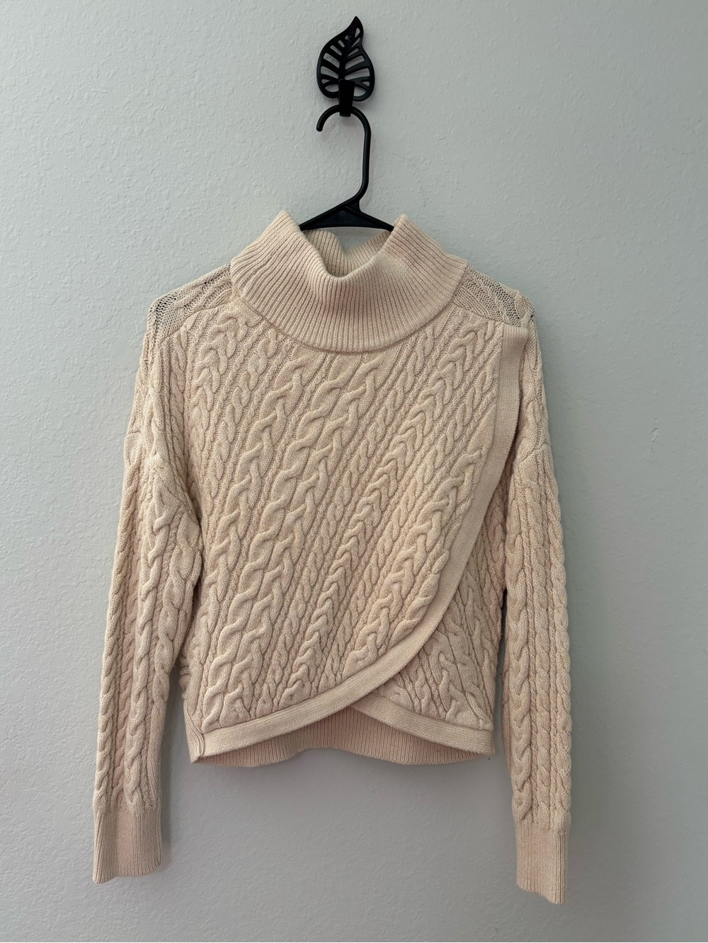Express Cream Cable Knit Wrap Front Turtleneck Sweater S